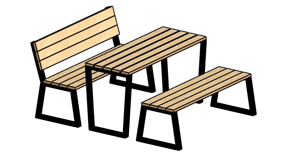 Стол со скамейками и диваном трапеция