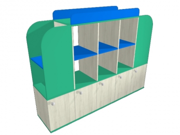 Стеллаж для игрушек и пособий "Троллейбус", ЛДСП цветной 1700х400х1300