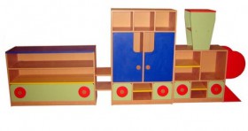 Стеллаж "Паровозик"+"Вагончик" 3044х340х1200 цветной фасад