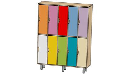 Шкаф 2 ярусный 5 секций/ярусе (малый) 1616*320*1800 Цветной фасад