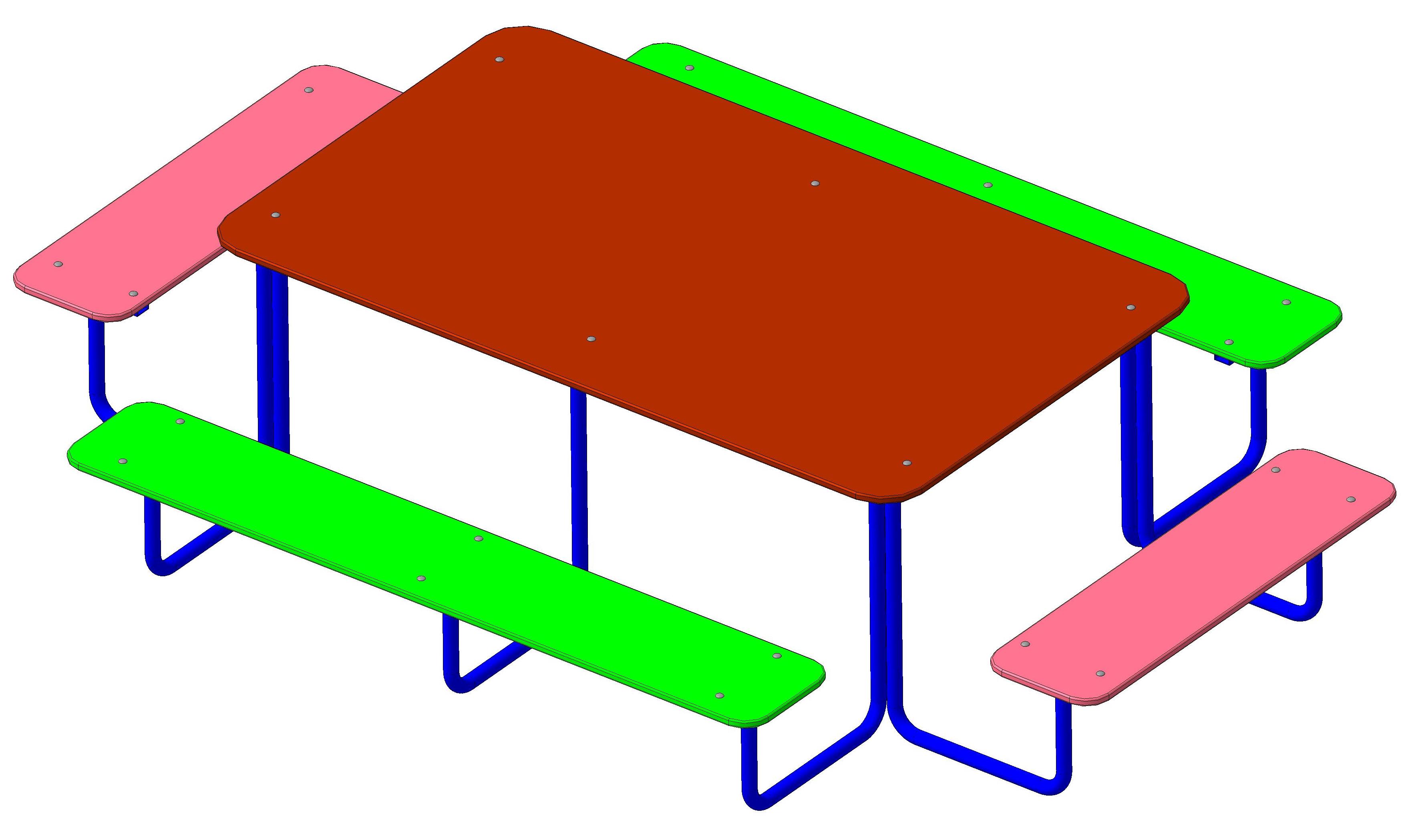 Стол со скамьями прямоугольный 1500х1200х620мм