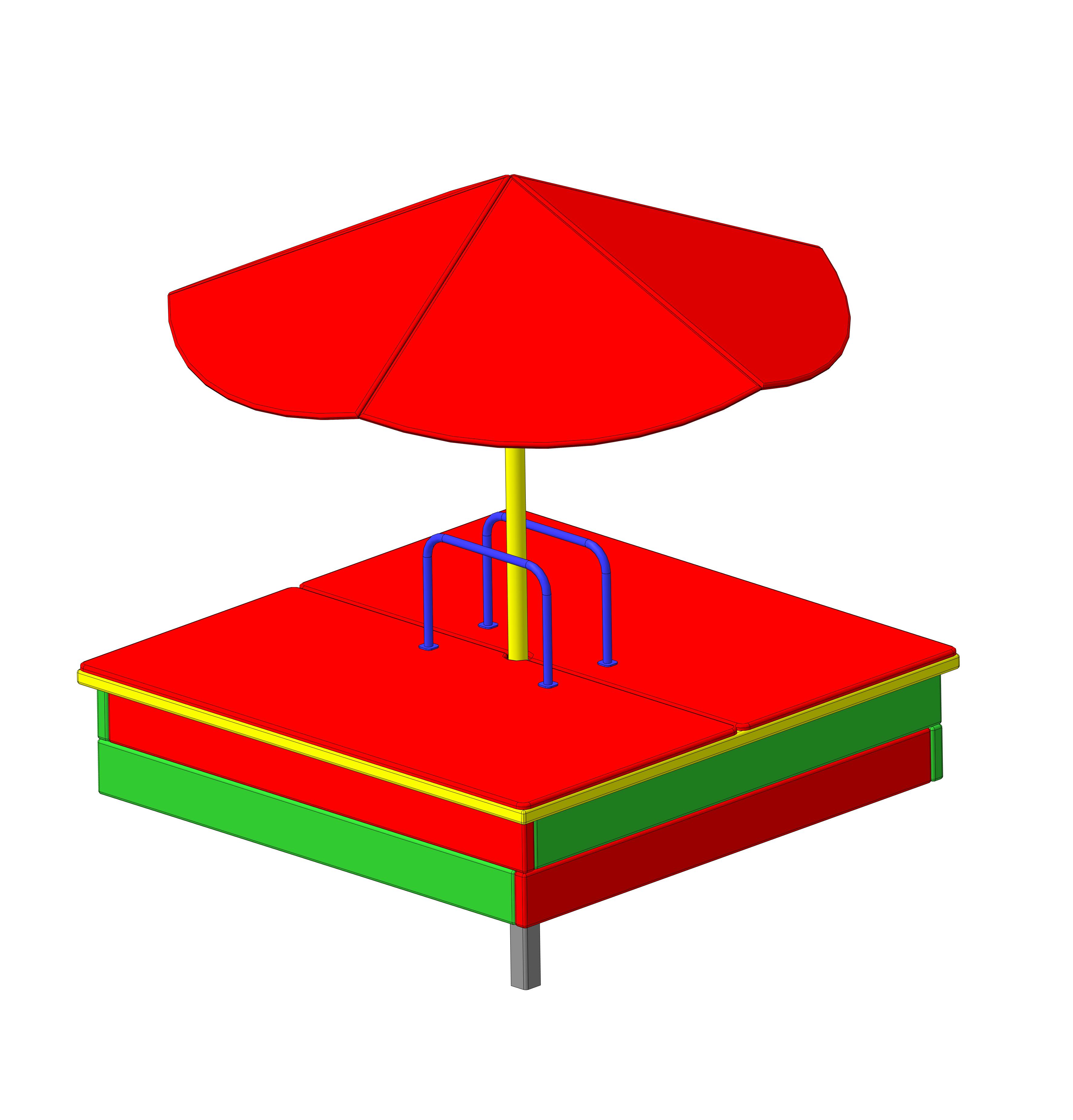 Песочница с откидной крышкой и грибком 1500х1500х1550