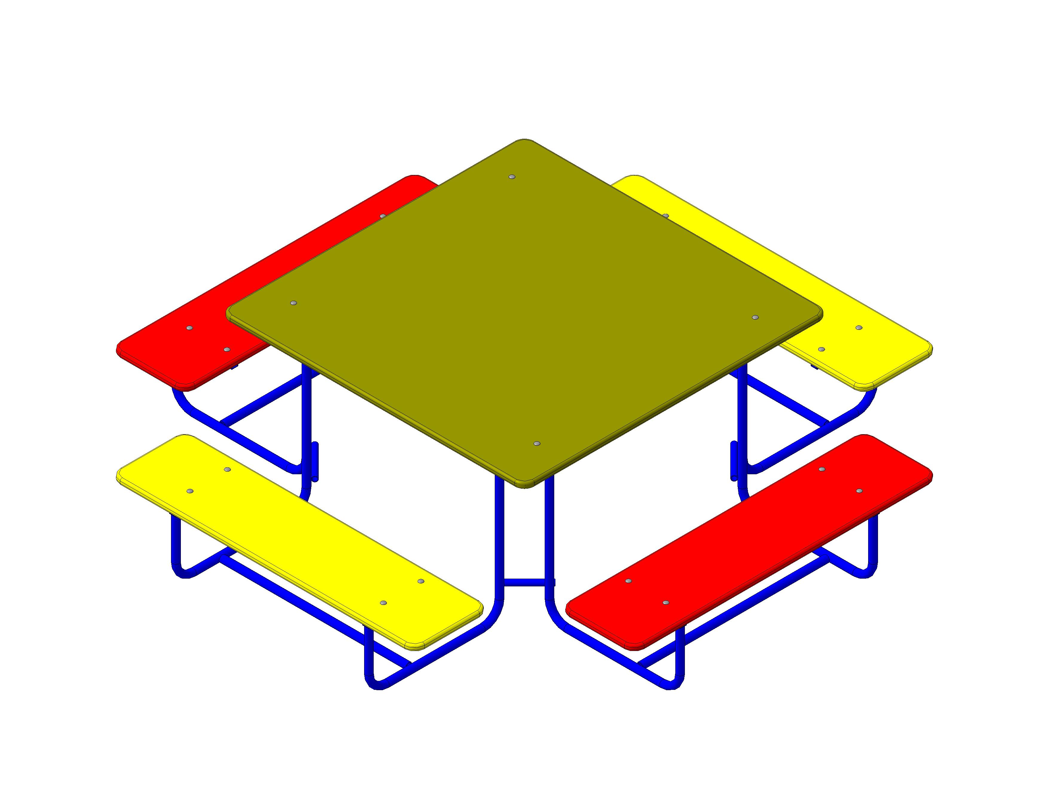 Стол со скамьями квадратный 2100х2100х650