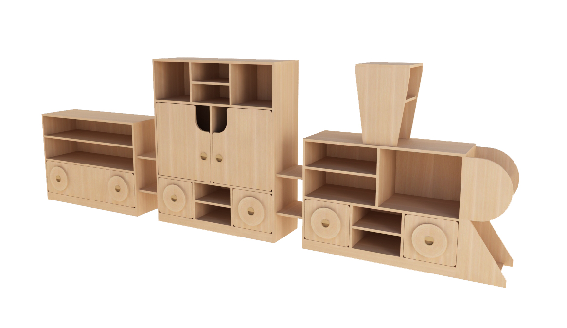 Стеллаж "Паровозик"+"Вагончик" 3044*340*1200 бук